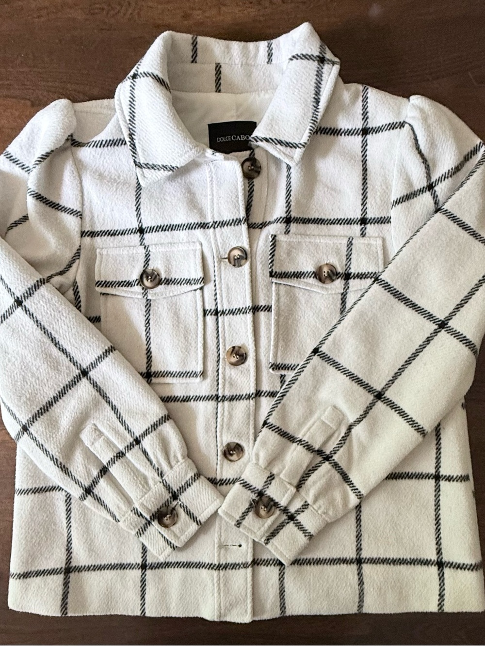 Dolce Cabo Black & White Plaid Button Down Coat